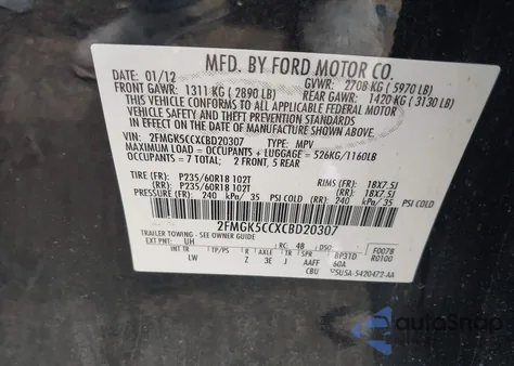 2012 Ford Flex Sel from USA, damaged, VIN 2FMGK5CCXCBD20307